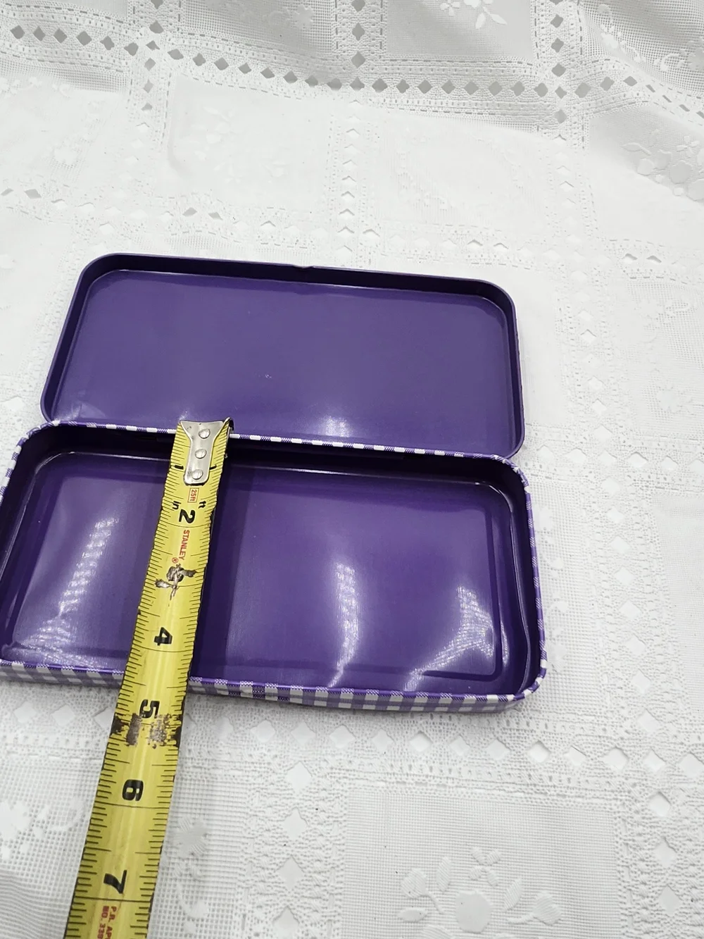 1993 Vintage Sanrio Hello Kitty  Tin Pencil Case Purple Gingham Flower
